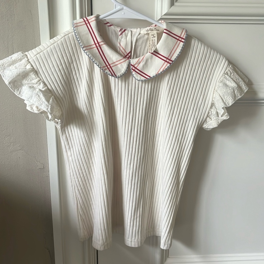 Nwot. Matilda Jane off white shirt buttons up back. Size 8.